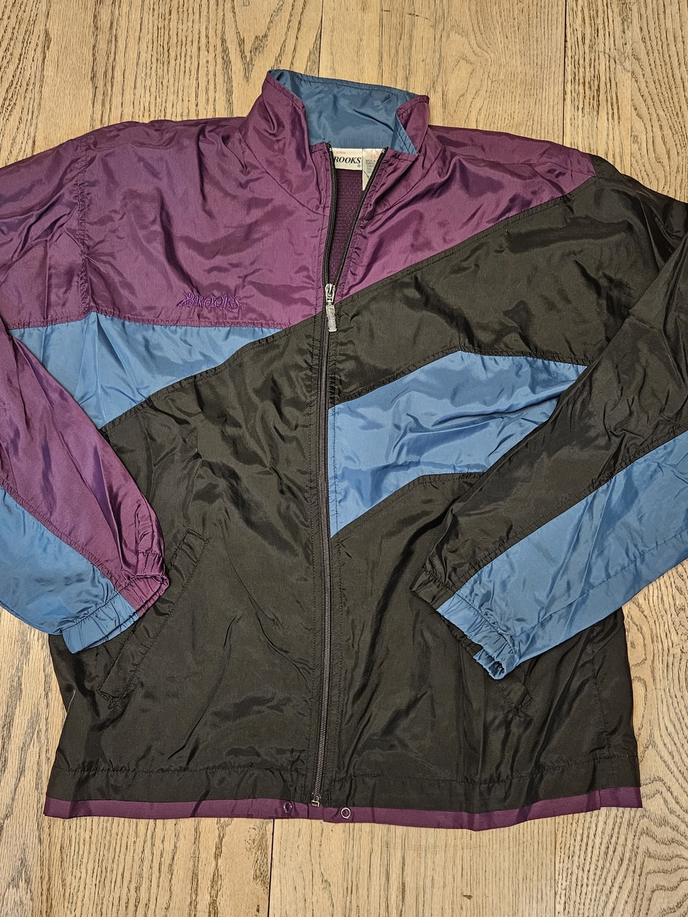 Vintage Brooks Colorblock Jacket in Purple, Blue & Black 80s Running Windbreaker